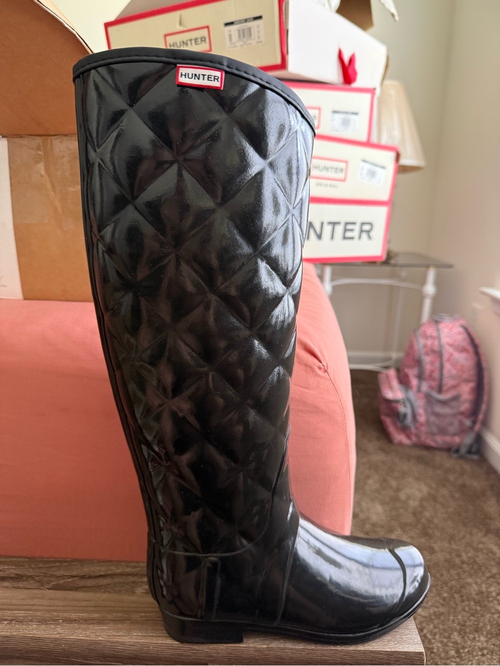NEW Hunter Regent Savoy Quilted Black Rain Boots Women's Size 5